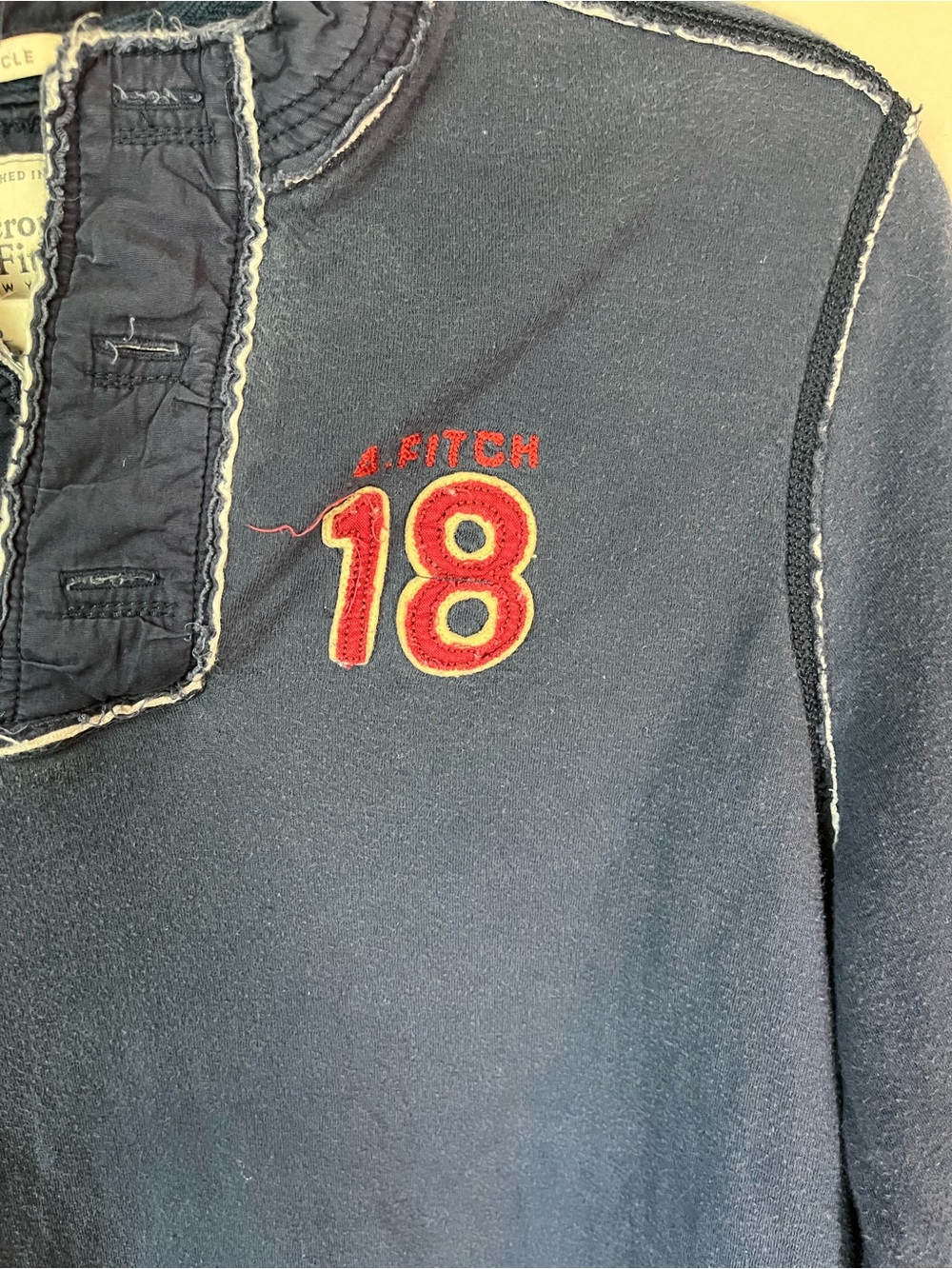 Y2K Abercrombie & Fitch Muscle Fit 18 Henley Long Sleeve Shirt Navy Large - Picture 3 of 10